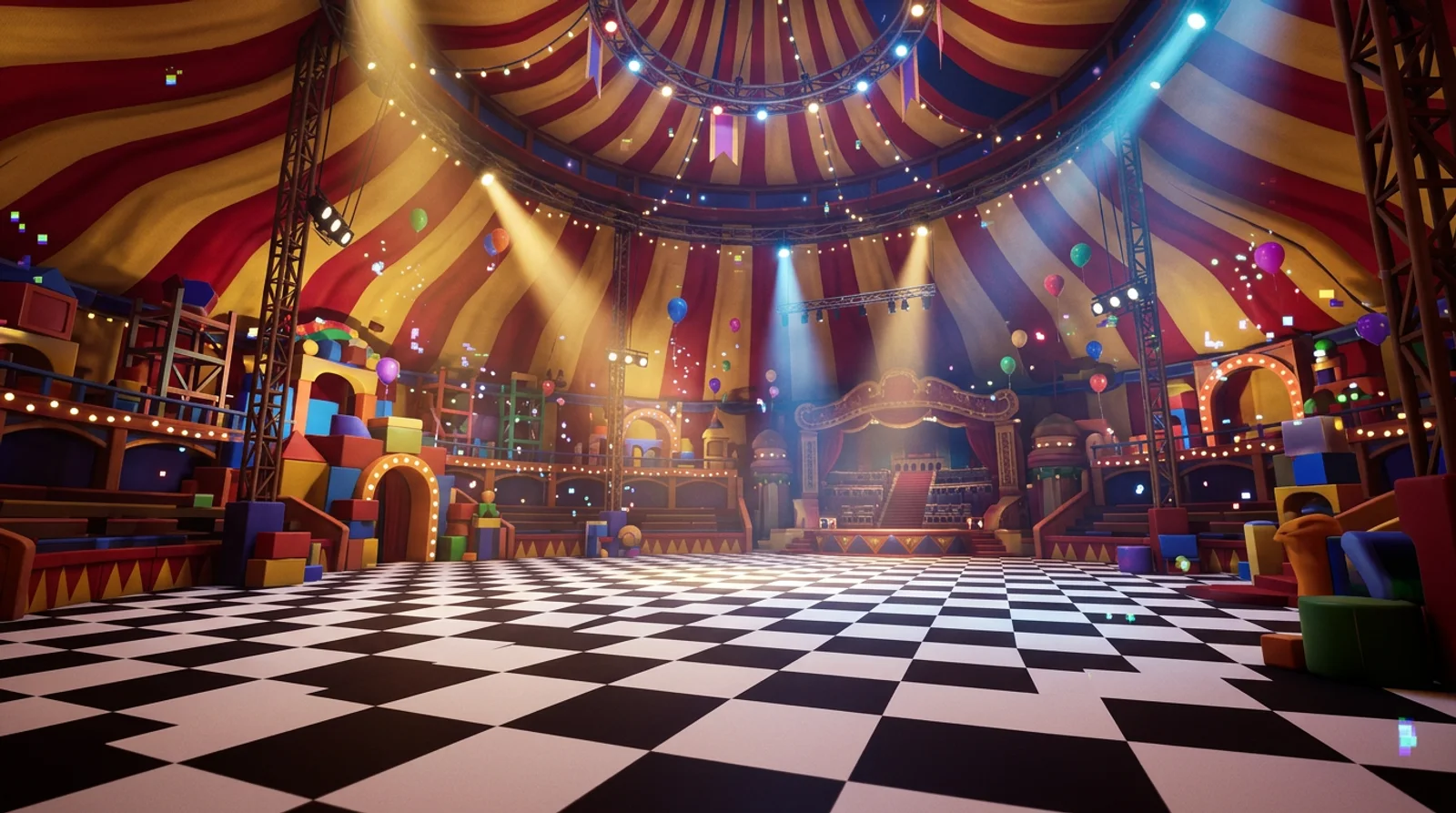 The Amazing Digital Circus — big top interior with checkered floor